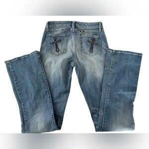 Vintage Rock 47 Wrangler Y2K Studded Jeans Rocker Cross Pocket Distressed 5/6